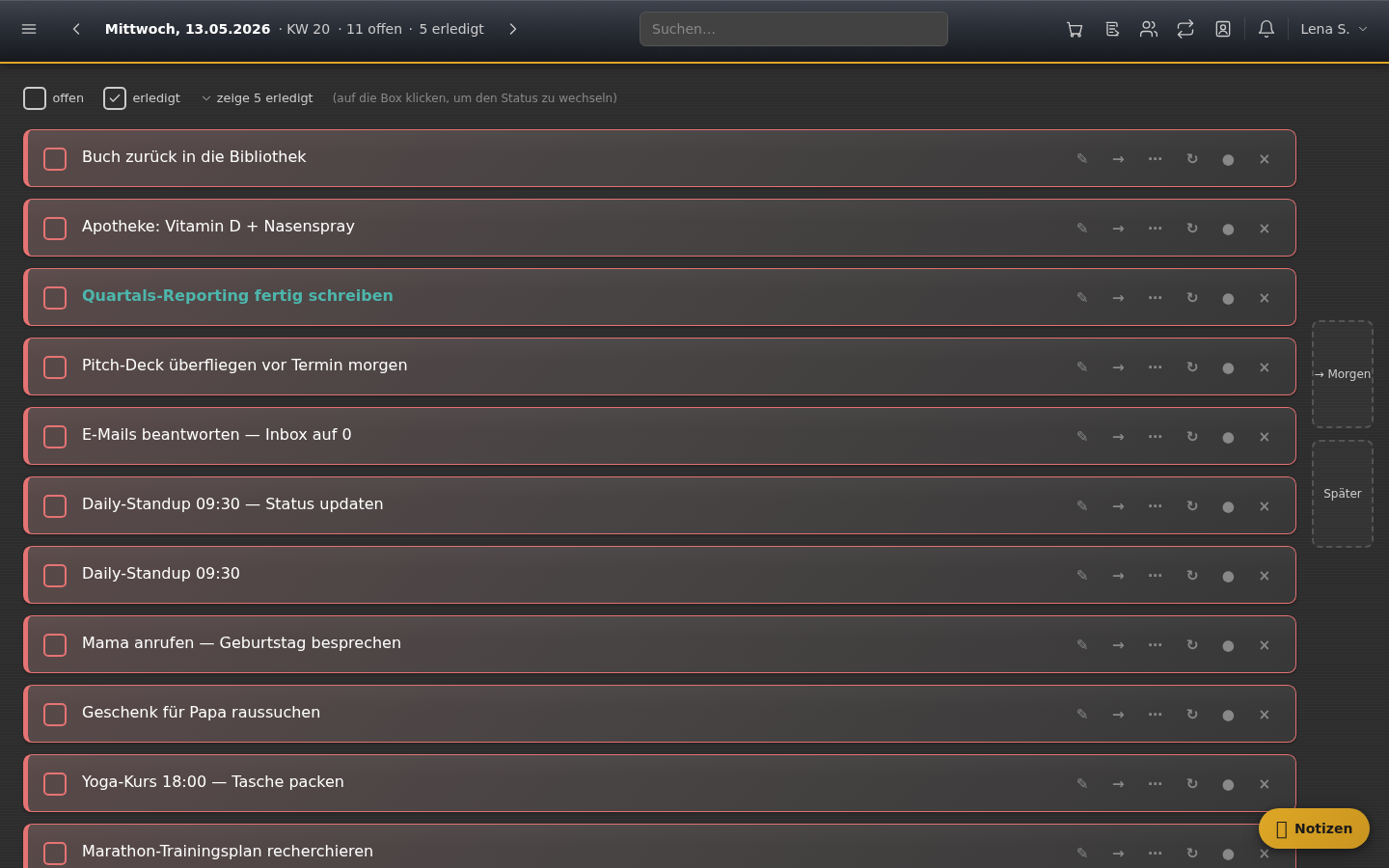 Heute-Ansicht im Desktop-Browser