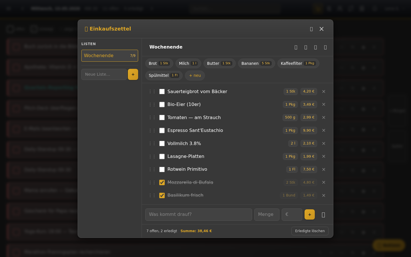 Einkaufsliste im Desktop-Browser