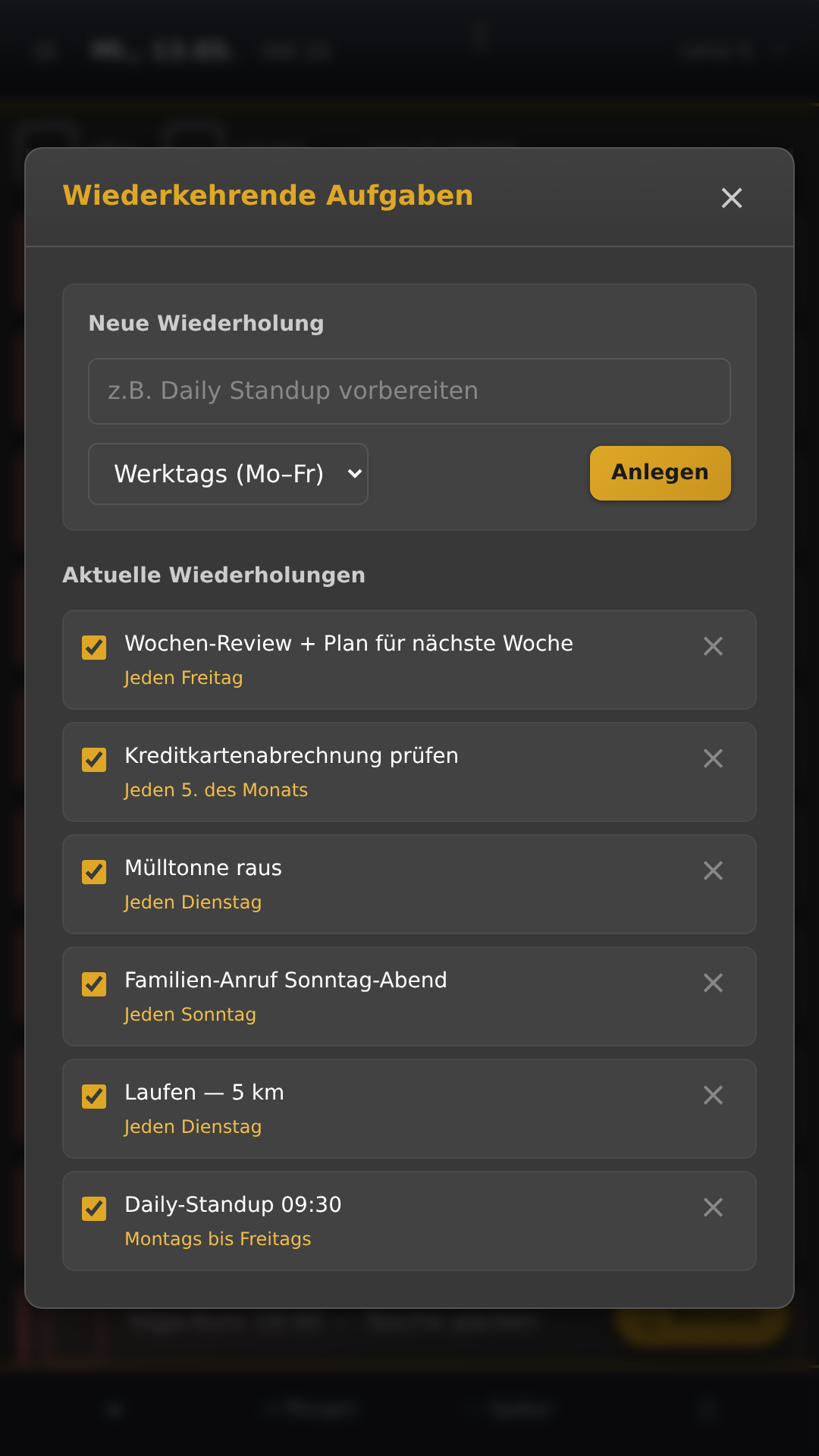 Wiederkehrende Aufgaben verwalten